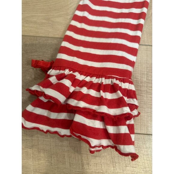 Red & White Striped Girls Ruffle Butt Pants With Frilly Hem & Bow Accents Cotton - Picture 2 of 6